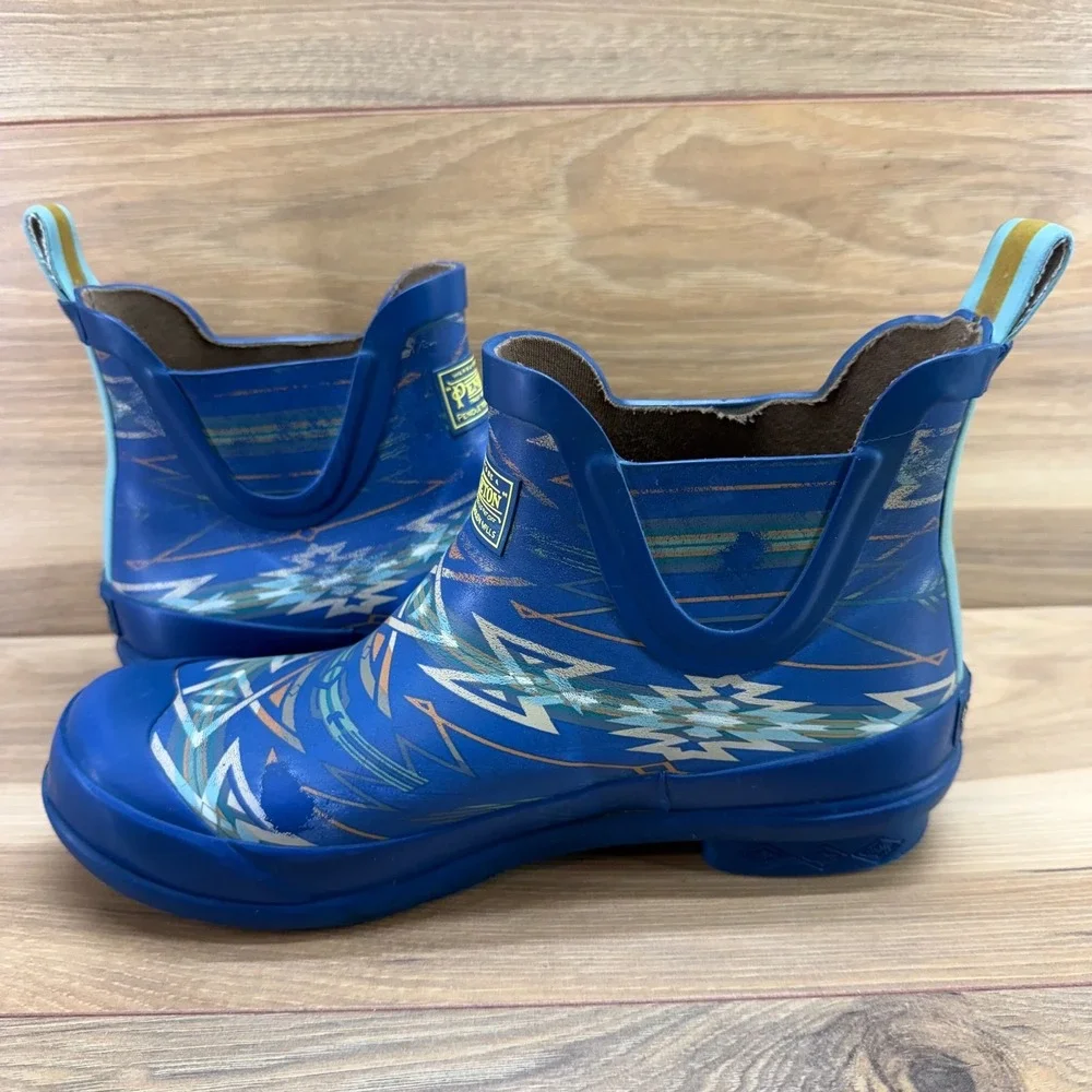 Pendelton Chelsea Rain Boots Womens 7 Blue South Western Native Boho Print